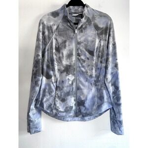 Athleta Salutation Jacquard Jacket Merri Perri Blue Gray Tie Dye Striped Size L